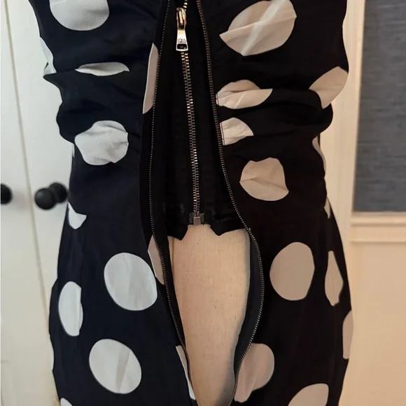Dolce & Gabbana Black and White Ruched Strapless Bodycon Polkadot Dress - Picture 5 of 6